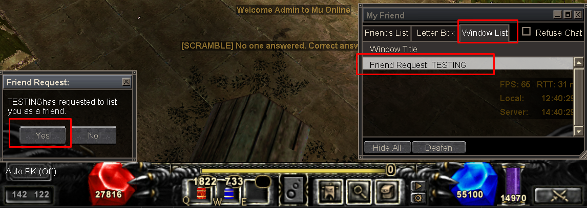 Friend request confirmation popup