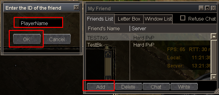 Friend panel with Add button highlighted