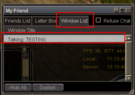 Windows List tab with a chat room selected