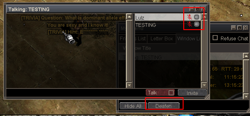 Deafen button on Windows List tab