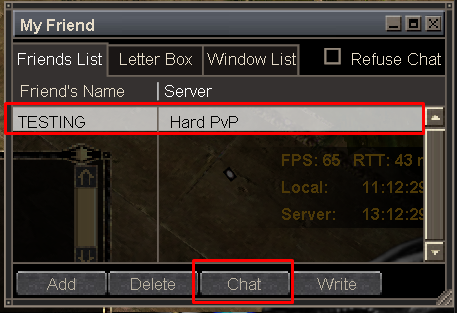 Friend selected and Talk button highlighted