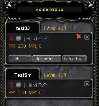 Voice Group panel with member list and controls